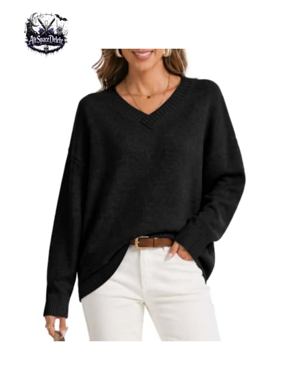 Cashmere Blend Oversized V Neck Pullover Sweater Women Long Sleeve